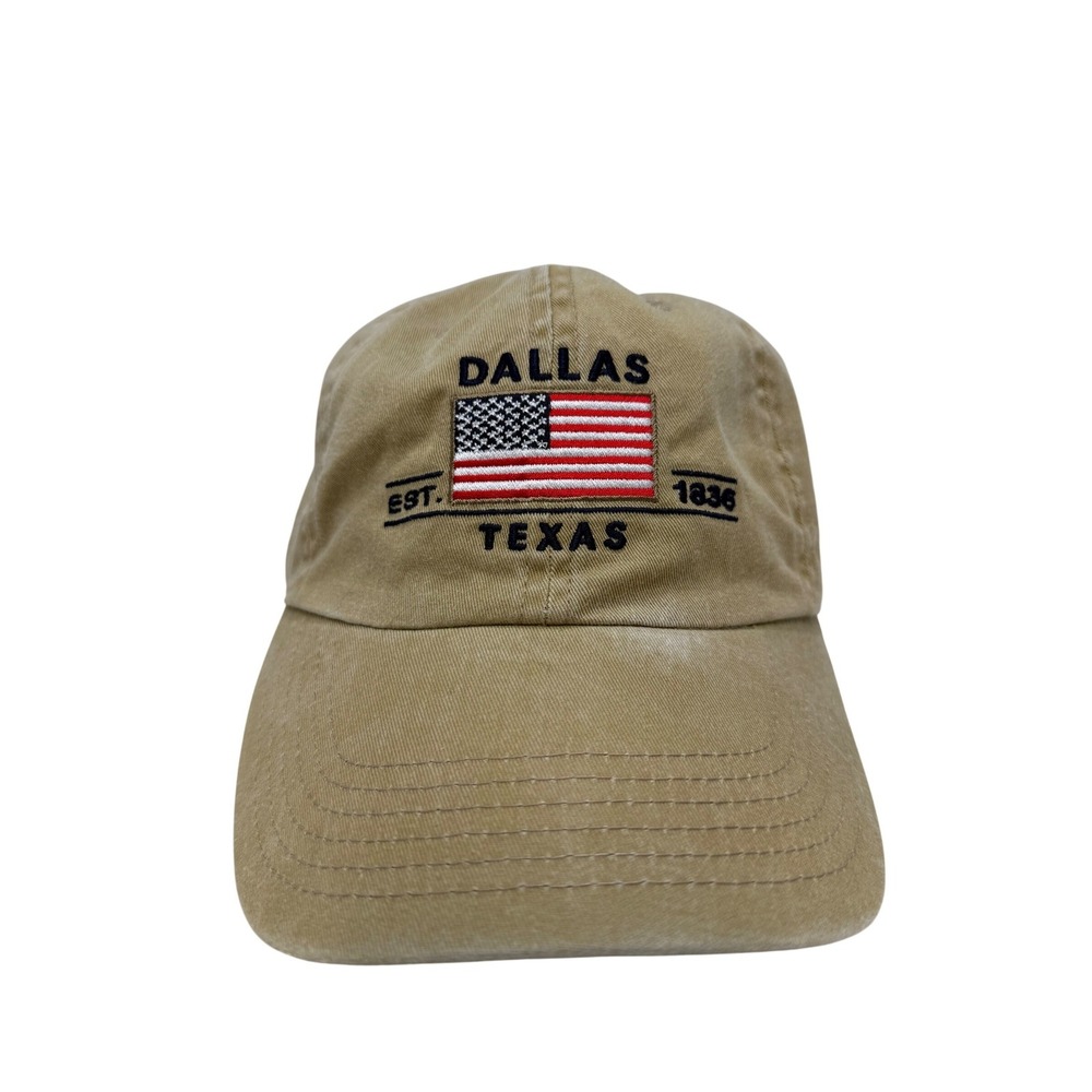 Dallas Texas Est 1836 American Flag Tan Khaki Cotton Dad Hat Baseball Cap Mens